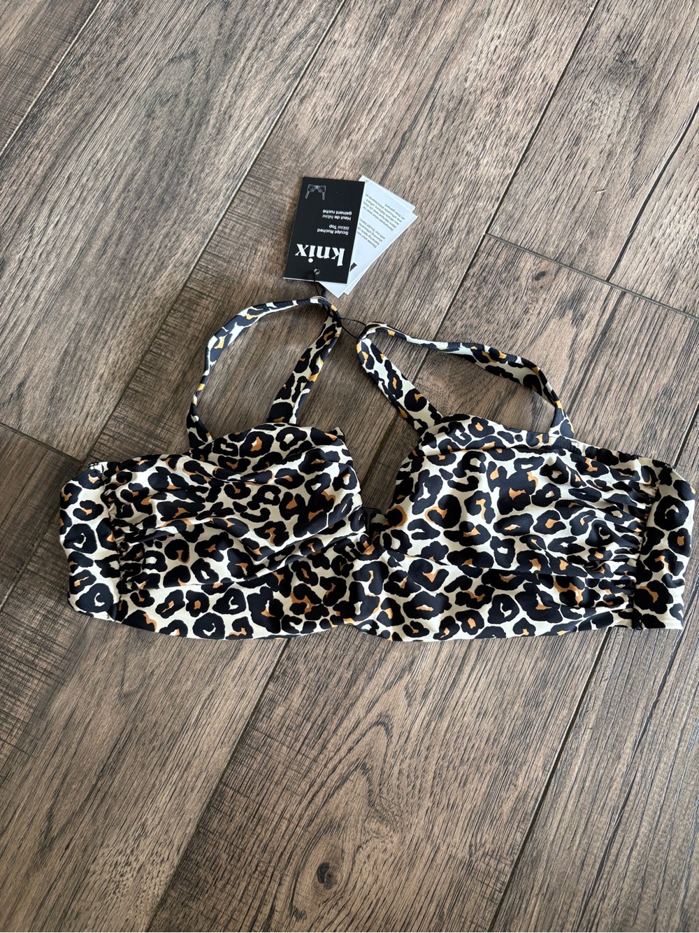 knix Leopard Print Bikini Top - Black, Cream, Brown